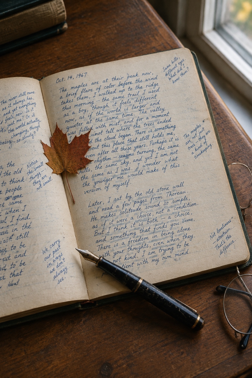 An open notebook with handwriting in the margins